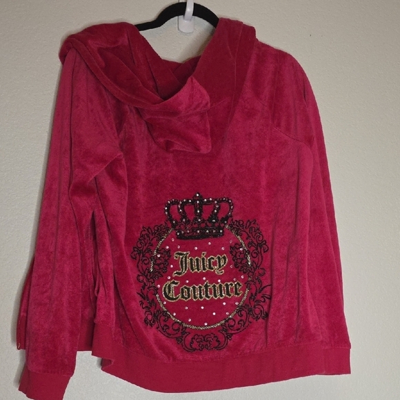 Juicy Couture Jackets & Blazers - Juicy Couture Hot Pink Velour Hoodie with Crown Design Y2k